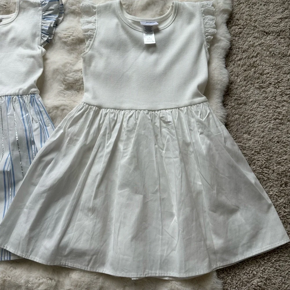 Rachel Zoe Girls Dress Set 2Pc Size 6 Blue & White Stripe Flutter Sleeve Lined